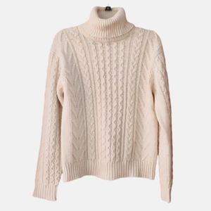 Mardi Womans‎ Cream Knit Fisherman's Thick Turtleneck Sweater Size Medium
